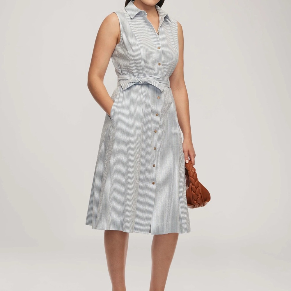 Ann Klein Seersucker Sleeveless Shirt Dress